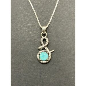 New Condition 18" Sterling Silver Dainty Turquoise Snake Pendant Necklace J18